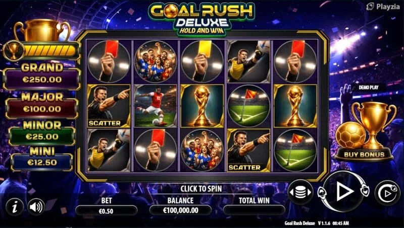Goal Rush Deluxe - Free Spins मोड में गेम स्क्रीन